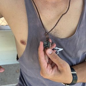ABERCROMBIE MOOSE LOGO FOOTBALL SYMBOL TAG MEN NECKLACE LEATHER ROPE ADJUSTABLE